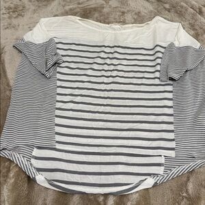 Lush Gray and White Striped Short Sleeve Top